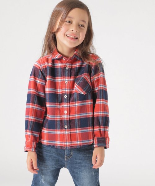 BAYFLOW（ベイフロー）の「[KIDS]キモウチェックシャツ（シャツ/ブラウス・キッズ・ベージュ/レッド/ブルー・SMALL/MEDIUM/LARGE/X-LARGE/XX-LARGE）」の3枚目の写真
