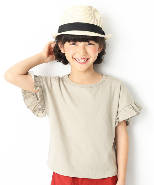 devirock（デビロック）の「フリルスリーブTシャツ（Tシャツ/カットソー・キッズ・ブラック/ネイビー/グレー系その他/オフホワイト/カーキ/グリーン系その他/イエロー/ラベンダー/ピンク系その他/レッド系その他・160cm/150cm/120cm/130cm/100cm/140cm/110cm）」の4枚目の写真