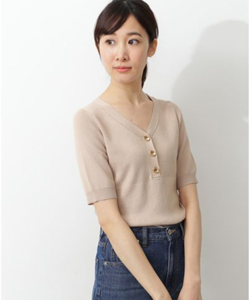 NATURAL BEAUTY BASIC（ナチュラルビューティーベーシック）の「[洗える]サマーコットンベーシックニット（ニット/セーター・レディース・ベージュ/ネイビー/オフホワイト/マジェンタ/ホワイト系その他/ダークブルー・MEDIUM）」の4枚目の写真