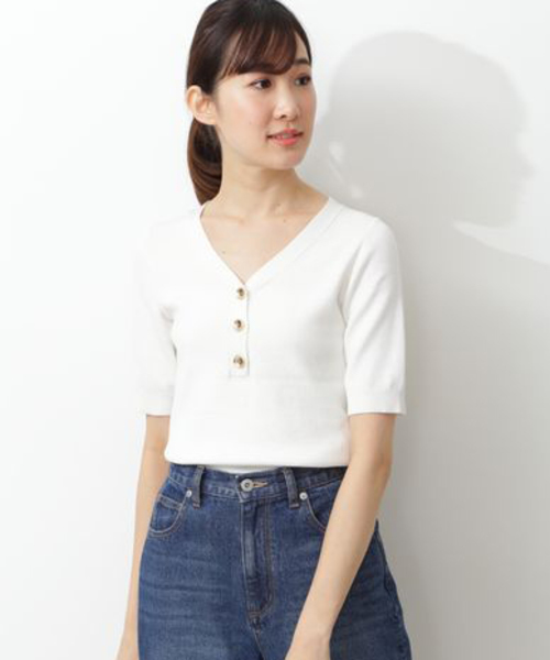 NATURAL BEAUTY BASIC（ナチュラルビューティーベーシック）の「[洗える]サマーコットンベーシックニット（ニット/セーター・レディース・ベージュ/ネイビー/オフホワイト/マジェンタ/ホワイト系その他/ダークブルー・MEDIUM）」の21枚目の写真