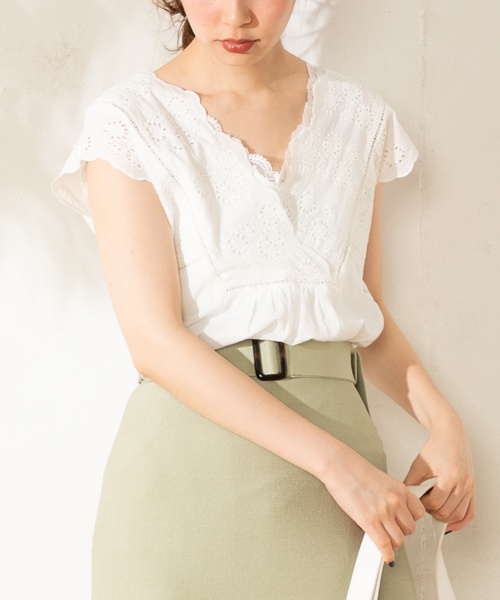 natural couture（ナチュラルクチュール）の「綿レースガーリーブラウス（Tシャツ/カットソー・レディース・ブラック/ベージュ/オフホワイト/オレンジ・FREE）」の7枚目の写真