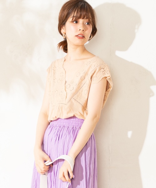 natural couture（ナチュラルクチュール）の「綿レースガーリーブラウス（Tシャツ/カットソー・レディース・ブラック/ベージュ/オフホワイト/オレンジ・FREE）」の13枚目の写真