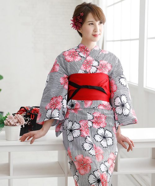 紅撫子 3点セット 浴衣 半巾帯 下駄 レディース 浴衣 浴衣 Pourvous プールヴー のファッション通販 Zozotown