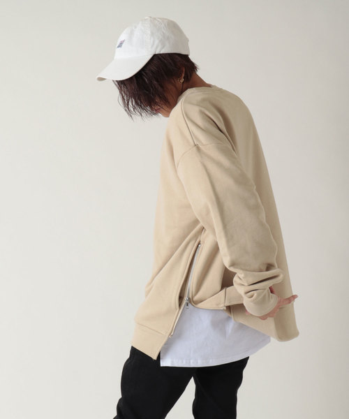 SUGGESTION（サジェッション）の「【SUGGESTION】ビッグシルエット サイドZIPクルースウェット（スウェット・メンズ・ブラック/ダークグリーン/ベージュ/ブラウン/レッド/オフホワイト/ピンク/杢グレー・M/L）」の5枚目の写真