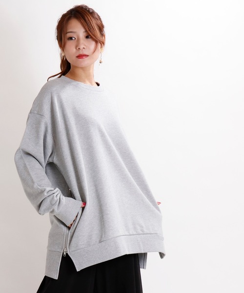 SUGGESTION（サジェッション）の「【SUGGESTION】ビッグシルエット サイドZIPクルースウェット（スウェット・メンズ・ブラック/ダークグリーン/ベージュ/ブラウン/レッド/オフホワイト/ピンク/杢グレー・M/L）」の3枚目の写真