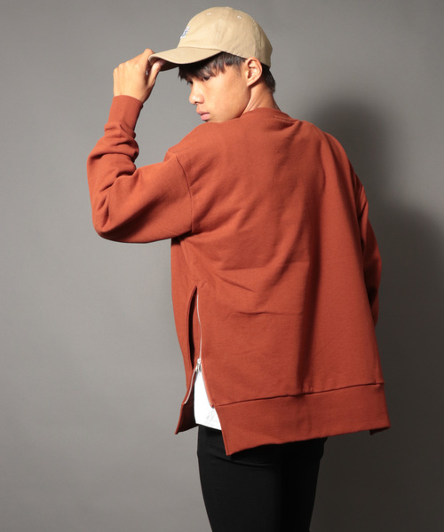 SUGGESTION（サジェッション）の「【SUGGESTION】ビッグシルエット サイドZIPクルースウェット（スウェット・メンズ・ブラック/ダークグリーン/ベージュ/ブラウン/レッド/オフホワイト/ピンク/杢グレー・M/L）」の4枚目の写真