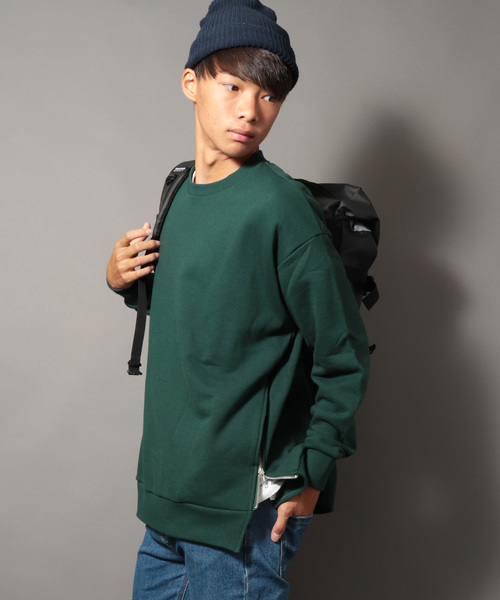 SUGGESTION（サジェッション）の「【SUGGESTION】ビッグシルエット サイドZIPクルースウェット（スウェット・メンズ・ブラック/ダークグリーン/ベージュ/ブラウン/レッド/オフホワイト/ピンク/杢グレー・M/L）」の6枚目の写真