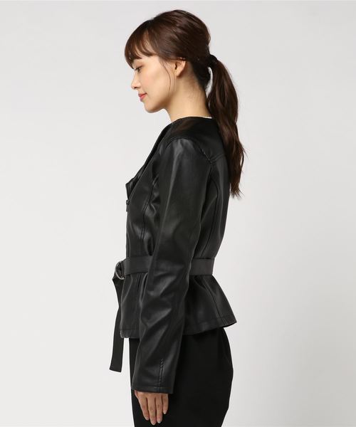 PICCIN（ピッチン）の「ベルト付きライダースジャケット（ライダースジャケット・レディース・ブラック/ブラウン・MEDIUM/LARGE）」の6枚目の写真