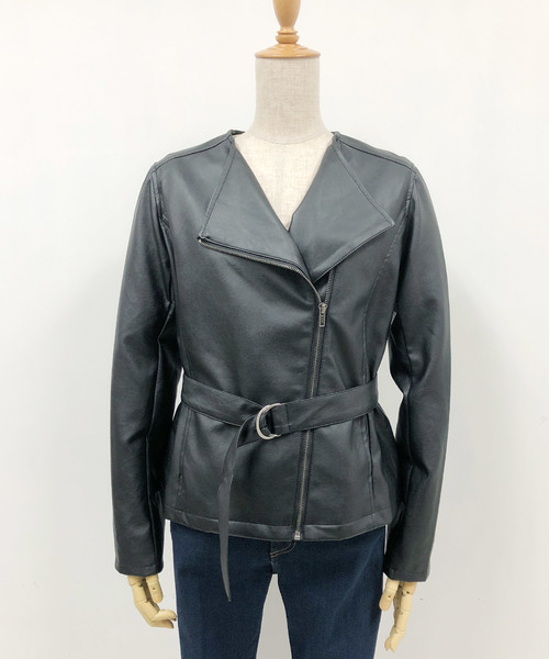 PICCIN（ピッチン）の「ベルト付きライダースジャケット（ライダースジャケット・レディース・ブラック/ブラウン・MEDIUM/LARGE）」の3枚目の写真