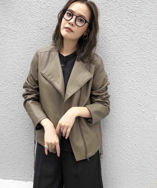 PICCIN（ピッチン）の「ベルト付きライダースジャケット（ライダースジャケット・レディース・ブラック/ブラウン・MEDIUM/LARGE）」の12枚目の写真