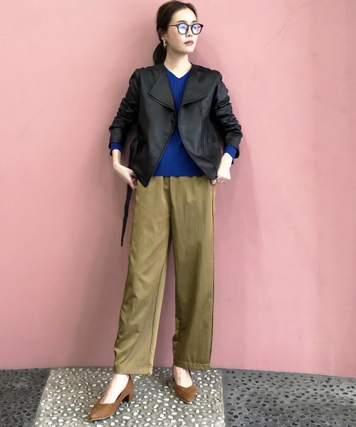 PICCIN（ピッチン）の「ベルト付きライダースジャケット（ライダースジャケット・レディース・ブラック/ブラウン・MEDIUM/LARGE）」の22枚目の写真