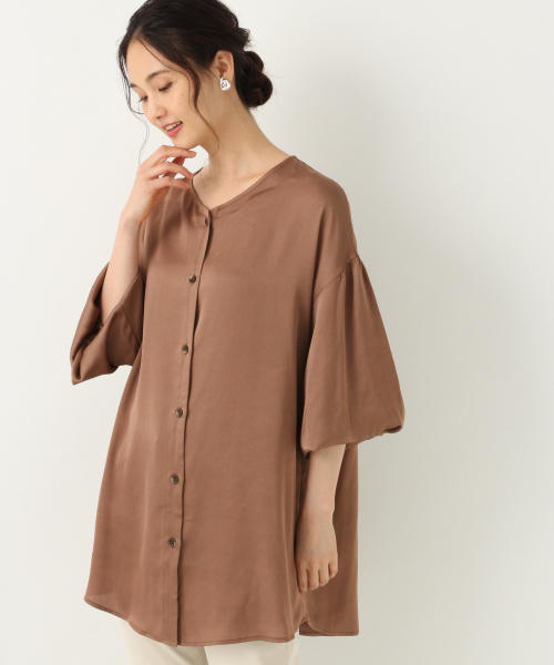 GLOBAL WORK(グローバルワーク)の「ベルトSETチュニックブラウス/847471(シャツ/ブラウス・レディース・ダークブラウン/オフホワイト/ライトグリーン・MEDIUM/LARGE)」の3枚目の写真