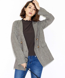 STYLEBLOCK（スタイルブロック）の「モノトーンチェックノーカラーダブルボタンジャケット（ノーカラージャケット）」