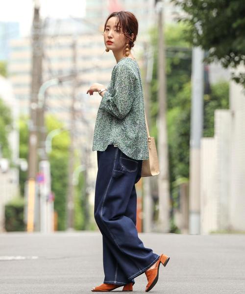 coen（コーエン）の「LIGHT&COOLリーフプリント7分袖ブラウス