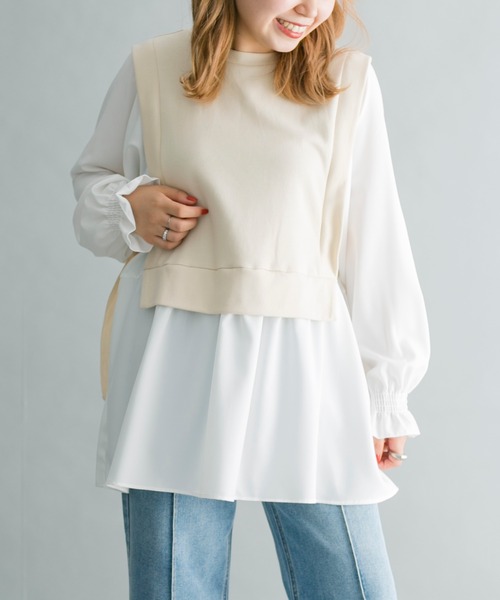 prose verse(プロズヴェール)の「カットソー×シャツドッキングプルオーバー(Tシャツ/カットソー・レディース・ブラック/カーキ/ホワイト系その他/バイオレット・フリ-)」の2枚目の写真