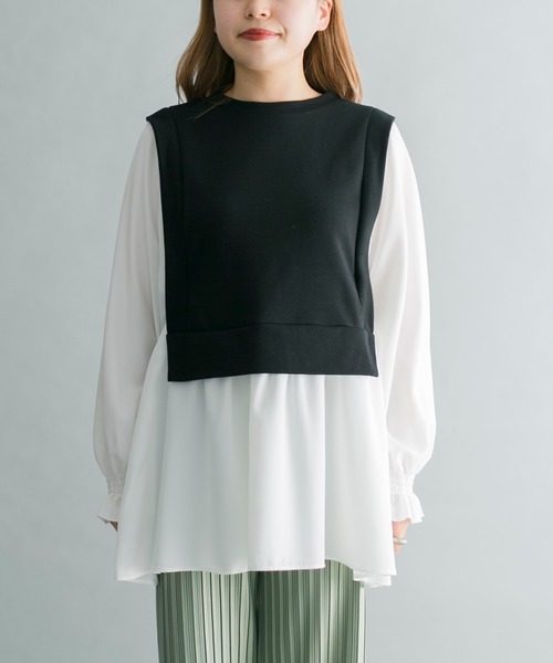 prose verse(プロズヴェール)の「カットソー×シャツドッキングプルオーバー(Tシャツ/カットソー・レディース・ブラック/カーキ/ホワイト系その他/バイオレット・フリ-)」の15枚目の写真