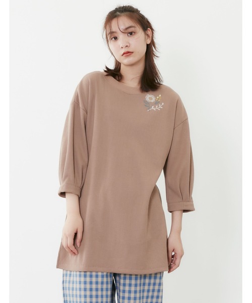POU DOU DOU(プードゥドゥ)の「ワッフルウエストベルト付き刺繍トップス(Tシャツ/カットソー・レディース・ライトブルー/アイボリー/モカ・3)」の18枚目の写真
