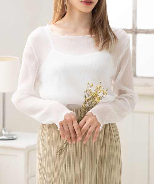 Newlyme(ニューリーミー)の「楊柳シフォンインナー付きトップス(シャツ/ブラウス・レディース・ブルー/ラベンダー/ブラック/オフホワイト・MEDIUM)」の2枚目の写真