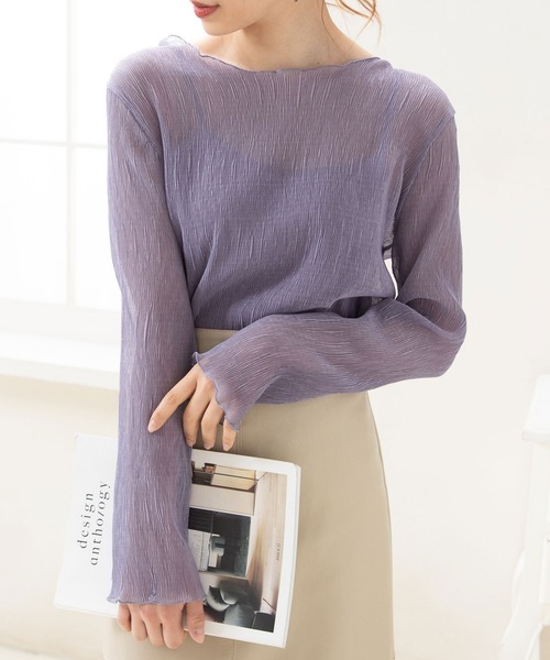 Newlyme(ニューリーミー)の「楊柳シフォンインナー付きトップス(シャツ/ブラウス・レディース・ブルー/ラベンダー/ブラック/オフホワイト・MEDIUM)」の4枚目の写真