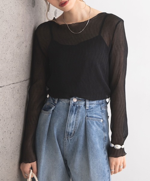 Newlyme(ニューリーミー)の「楊柳シフォンインナー付きトップス(シャツ/ブラウス・レディース・ブルー/ラベンダー/ブラック/オフホワイト・MEDIUM)」の3枚目の写真