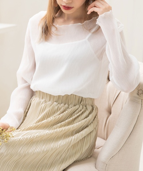 Newlyme(ニューリーミー)の「楊柳シフォンインナー付きトップス(シャツ/ブラウス・レディース・ブルー/ラベンダー/ブラック/オフホワイト・MEDIUM)」の6枚目の写真