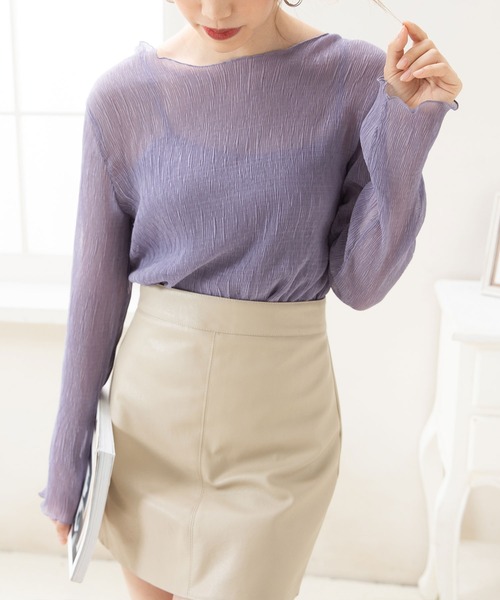 Newlyme(ニューリーミー)の「楊柳シフォンインナー付きトップス(シャツ/ブラウス・レディース・ブルー/ラベンダー/ブラック/オフホワイト・MEDIUM)」の9枚目の写真