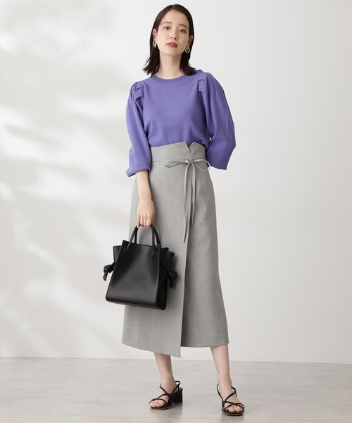 N.（N. Natural Beauty Basic）（エヌエヌナチュラルビューティーベーシック）の「総針パフスリーブニット（ニット/セーター・レディース・パープル/ブラック/ホワイト・MEDIUM）」の5枚目の写真