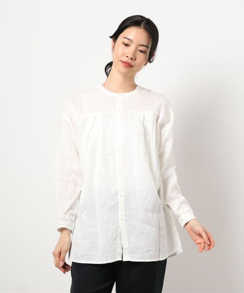 Q（キュー）の「2wayフレンチリネンシャツ（シャツ/ブラウス・レディース・ホワイト・MEDIUM）」の4枚目の写真