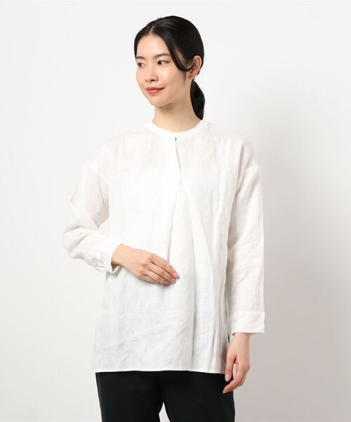 Q（キュー）の「2wayフレンチリネンシャツ（シャツ/ブラウス・レディース・ホワイト・MEDIUM）」の5枚目の写真