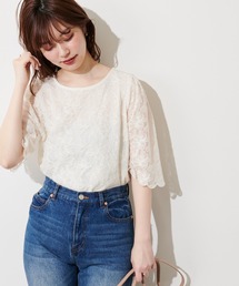 natural couture | 袖口スカラップフラワーレースブラウス(シャツ/ブラウス)