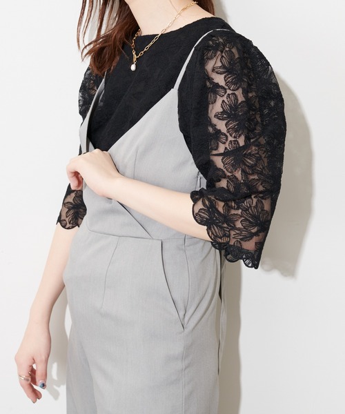 natural couture（ナチュラルクチュール）の「袖口スカラップフラワーレースブラウス（シャツ/ブラウス・レディース・ブラック/アイボリー/ミント・FREE）」の10枚目の写真