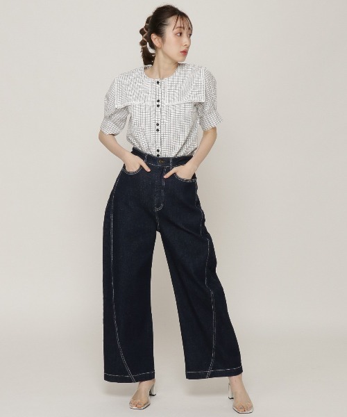 REDYAZEL(レディアゼル)の「デニムコクーンデザインパンツ(デニムパンツ・レディース・ネイビー/オフホワイト・SMALL/MEDIUM)」の5枚目の写真