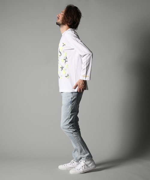 STUD MUFFIN（スタッドマフィン）の「mlt3396-5.6ozコットン天竺 ベアハートマルチフォームプリント LS Tシャツ（Tシャツ/カットソー・メンズ・ホワイト/ブラック・2/4/3）」の5枚目の写真