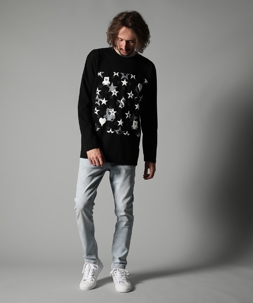 STUD MUFFIN（スタッドマフィン）の「mlt3396-5.6ozコットン天竺 ベアハートマルチフォームプリント LS Tシャツ（Tシャツ/カットソー・メンズ・ホワイト/ブラック・2/4/3）」の10枚目の写真