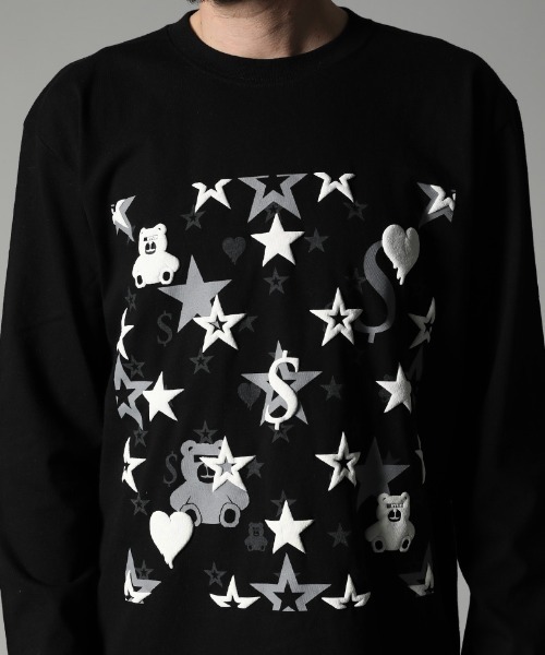 STUD MUFFIN（スタッドマフィン）の「mlt3396-5.6ozコットン天竺 ベアハートマルチフォームプリント LS Tシャツ（Tシャツ/カットソー・メンズ・ホワイト/ブラック・2/4/3）」の13枚目の写真