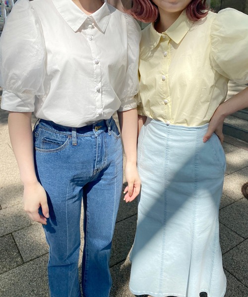 one after another NICE CLAUP(ワンアフターアナザーナイスクラップ)の「袖チュールパールボタンブラウス(シャツ/ブラウス・レディース・オフホワイト/ブラック/ネイビー系/レモンイエロー・FREE)」の13枚目の写真