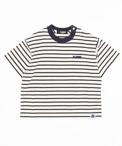 XLARGE KIDS（エクストララージキッズ）の「ワイドシルエットボーダーリンガー半袖Tシャツ（Tシャツ/カットソー・キッズ・ベージュ/カーキ/ホワイト・130cm/100cm/90cm/140cm/110cm/120cm）」の2枚目の写真