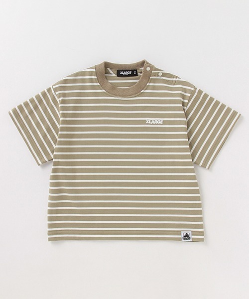 XLARGE KIDS（エクストララージキッズ）の「ワイドシルエットボーダーリンガー半袖Tシャツ（Tシャツ/カットソー・キッズ・ベージュ/カーキ/ホワイト・130cm/100cm/90cm/140cm/110cm/120cm）」の3枚目の写真