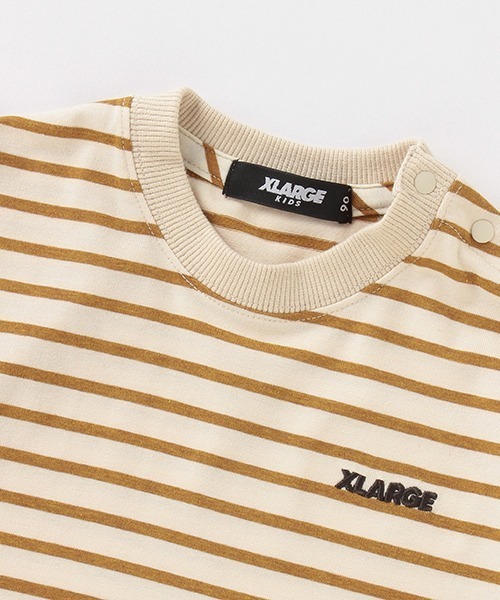 XLARGE KIDS（エクストララージキッズ）の「ワイドシルエットボーダーリンガー半袖Tシャツ（Tシャツ/カットソー・キッズ・ベージュ/カーキ/ホワイト・130cm/100cm/90cm/140cm/110cm/120cm）」の7枚目の写真
