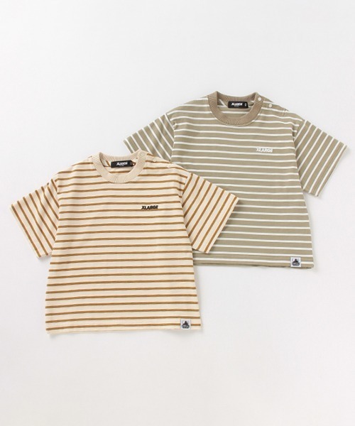 XLARGE KIDS（エクストララージキッズ）の「ワイドシルエットボーダーリンガー半袖Tシャツ（Tシャツ/カットソー・キッズ・ベージュ/カーキ/ホワイト・130cm/100cm/90cm/140cm/110cm/120cm）」の11枚目の写真
