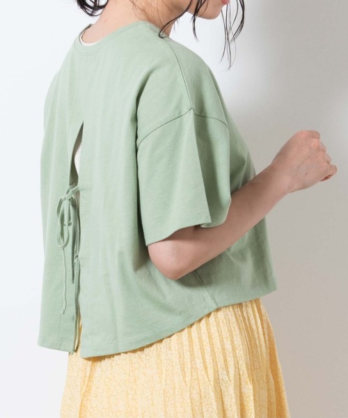 WEGO（ウィゴー）の「WEGO/【2点セット】タンクSETバックリボンTシャツ（Tシャツ/カットソー・レディース・グリーン/ブラック・FREE）」の2枚目の写真