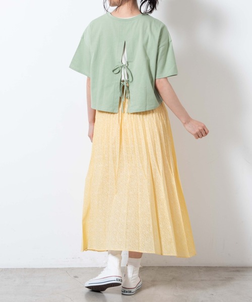 WEGO（ウィゴー）の「WEGO/【2点セット】タンクSETバックリボンTシャツ（Tシャツ/カットソー・レディース・グリーン/ブラック・FREE）」の3枚目の写真