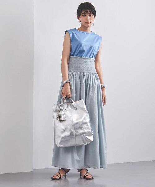 UNITED ARROWS（ユナイテッドアローズ）の「UWCC C シャーリング 2WAY ワンピース◆（ワンピース・レディース・ライム/ブラック・FREE）」の7枚目の写真