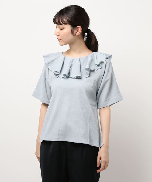 ehka sopo（エヘカソポ）の「カット楊柳ラッフル衿プルオーバー（Tシャツ/カットソー・レディース・オフホワイト/ブラック/サックスブルー・ﾌﾘ-）」の9枚目の写真