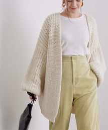 <春まで使える>ローゲージ袖ボリュームニットカーディガン