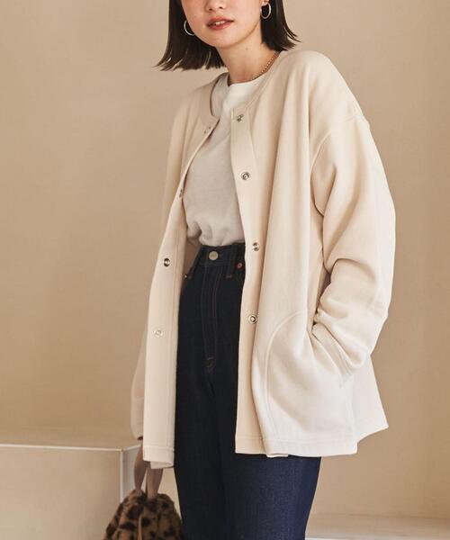 coen（コーエン）の「【復刻】USAコットン裏起毛スウェットミディアム丈カーディガン（WEB限定カラー）（カーディガン/ボレロ・レディース・ブラック/ダークグレー/モカ/ナチュラル・FREE）」の4枚目の写真