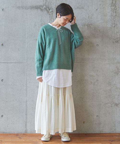 aimer le mieux(エメルミュー)の「aimer ラクーン混 Vネックプルオーバー(ニット/セーター・レディース・ベージュ/グリーン/ブラウン・FREE)」の13枚目の写真