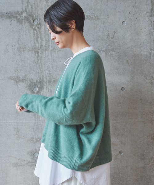 aimer le mieux(エメルミュー)の「aimer ラクーン混 Vネックプルオーバー(ニット/セーター・レディース・ベージュ/グリーン/ブラウン・FREE)」の10枚目の写真