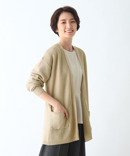 DRESKIP（ドレスキップ）の「◆ポケット付き透かし編みトッパーカーディガン（カーディガン/ボレロ・レディース・ライトベージュ/サンドベージュ/ブラック/パープル系・02/04/03）」の3枚目の写真