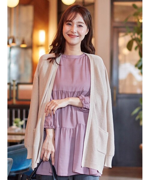 DRESKIP（ドレスキップ）の「◆ポケット付き透かし編みトッパーカーディガン（カーディガン/ボレロ・レディース・ライトベージュ/サンドベージュ/ブラック/パープル系・02/04/03）」の14枚目の写真